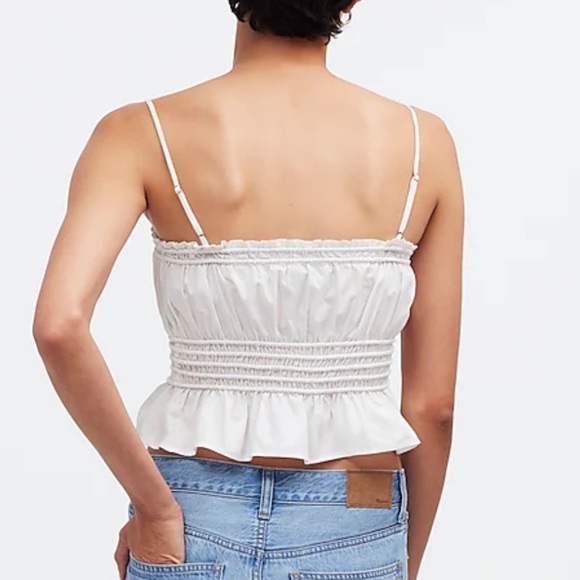 Madewell Smocked Button-Front Top in Poplin - Picture 2 of 5